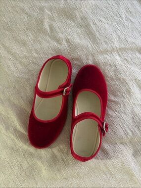 Mary Jane Red Velvet Mary Jane Flats with Buckle